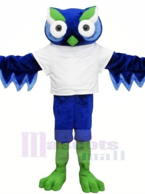 Cute Blue Owl with Green Eyebrow Mascot Costumes Animal