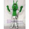 Green Alien in Silver Suit Mascot Funny Costume