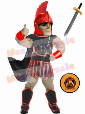 Black-and Red Spartan Trojan Knight Sparty Mascot Costume People with Sword and Shield