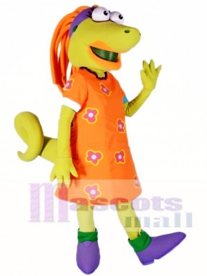 Lizard with Orange Dress Mascot Costumes Animal